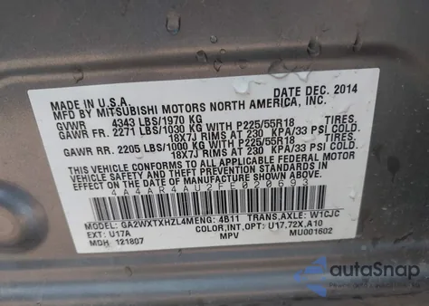 2015 Mitsubishi Outlander Sport Se z USA, uszkodzony, nr VIN 4A4AR4AU2FE020693